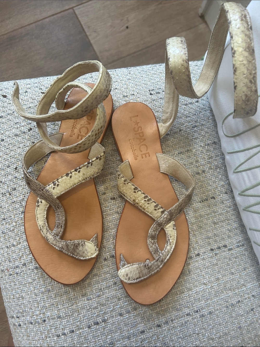 l*space Tan Snake-Print Wrap Sandals